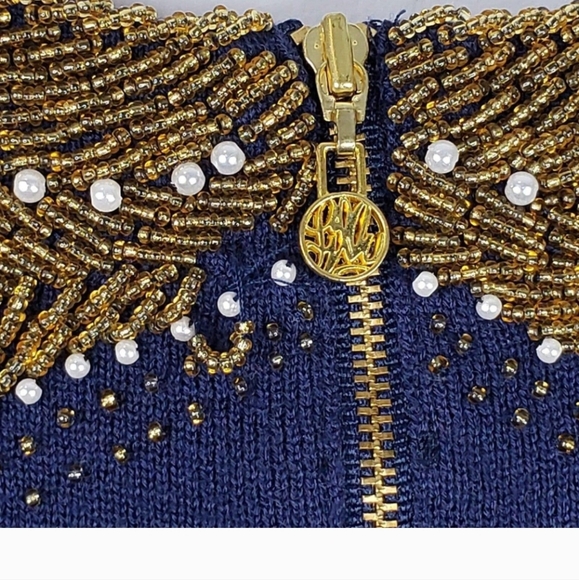 Lilly Pulitzer Navy Top With Gold Beading, Size Large - Picture 7 of 8